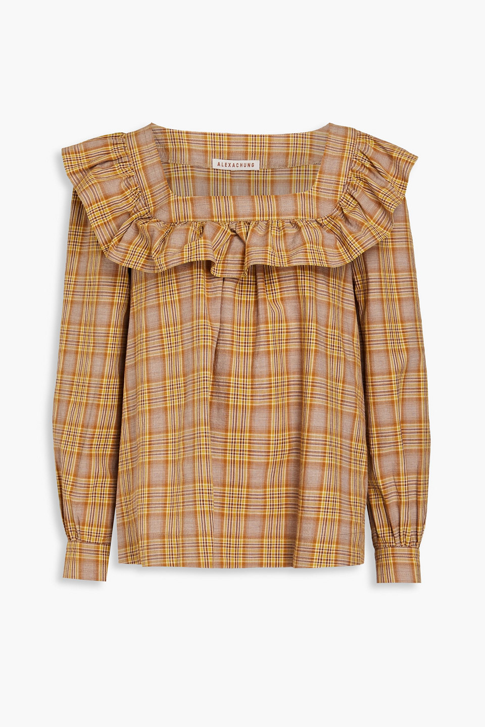 Alexa Chung Phyllis Ruffled Gingham Cotton Top In Light Brown