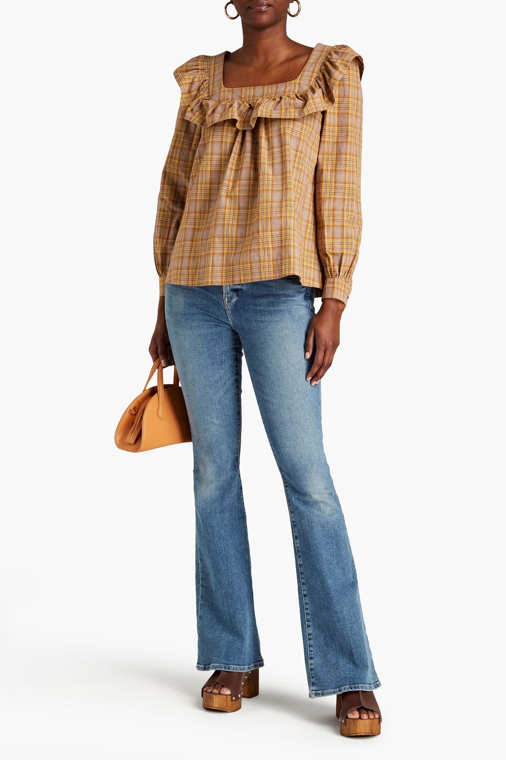 ALEXACHUNG Phyllis ruffled gingham cotton top