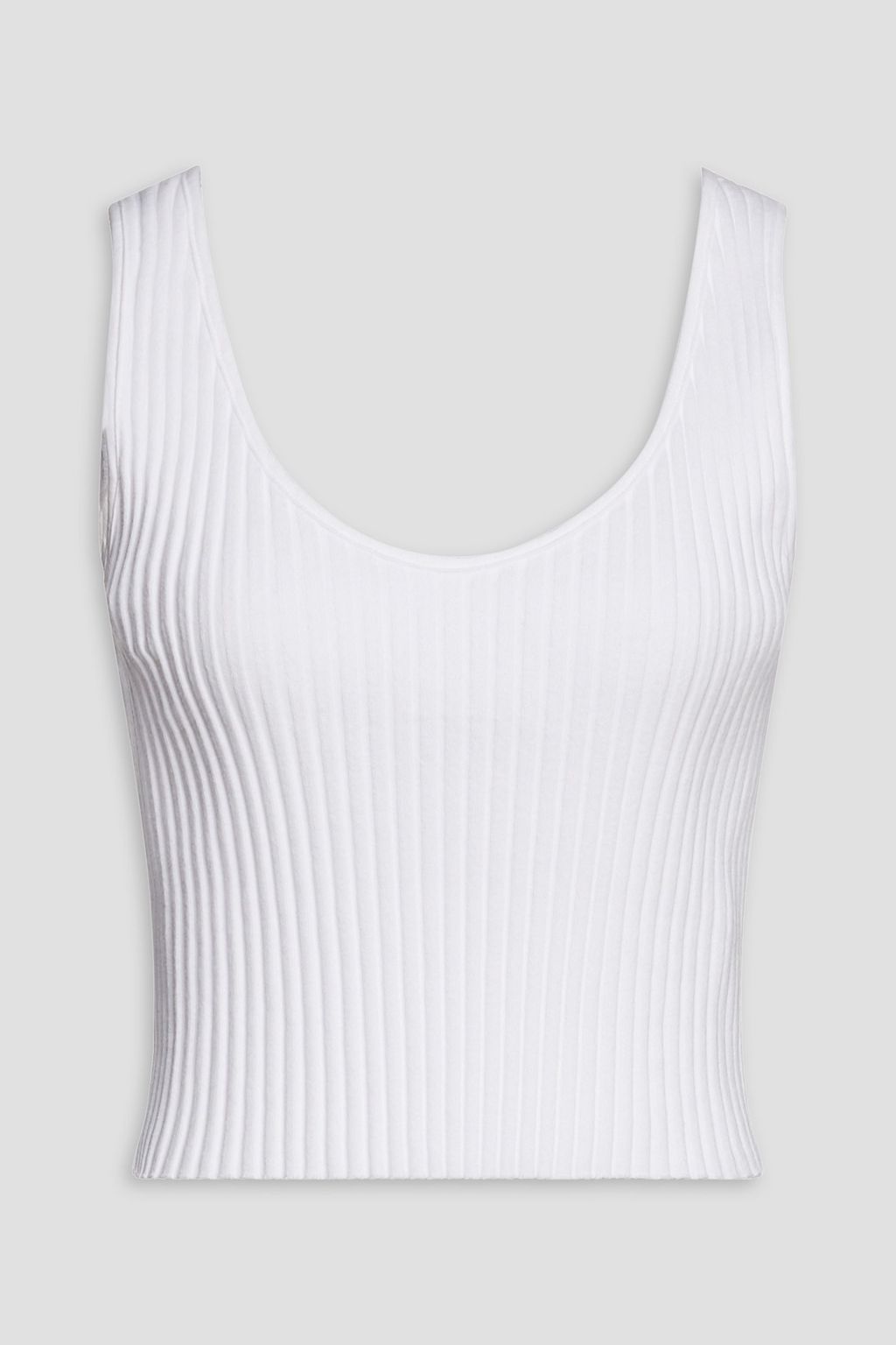 White Ribbed cotton-blend jersey top 
