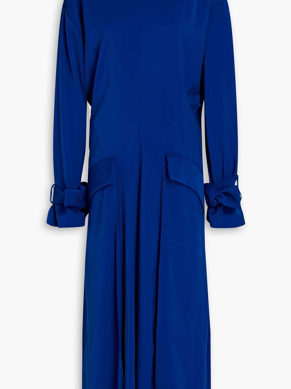 pleated satin midi dress