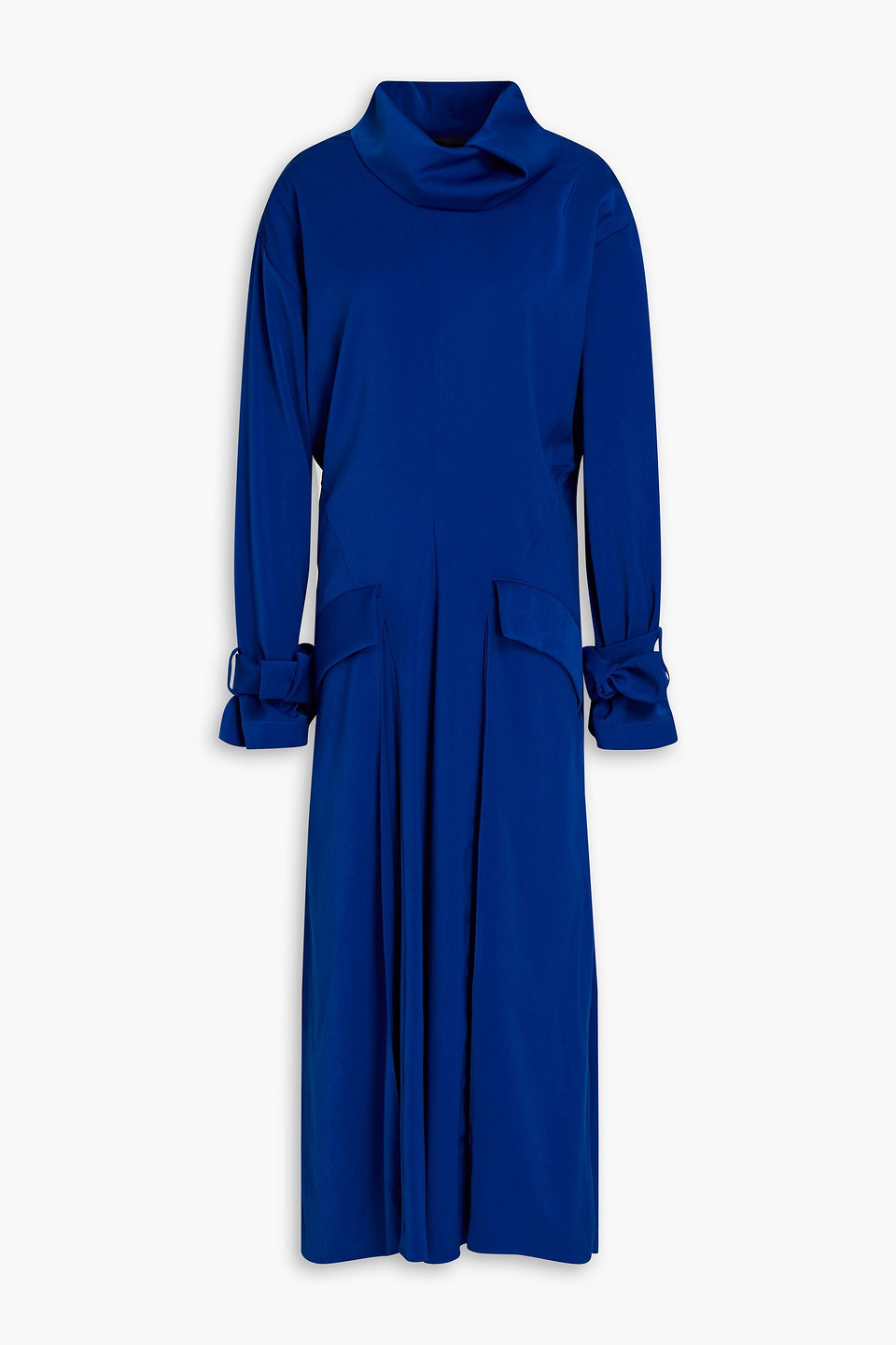 Kenzo Pleated Satin Midi Dress In Cobalt Blue