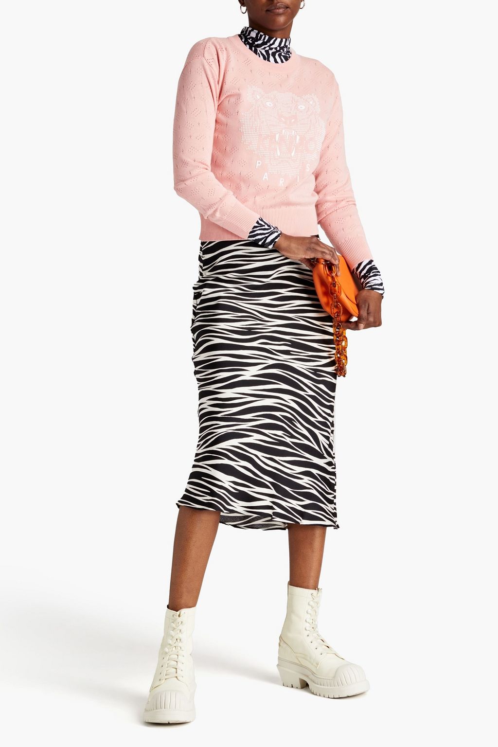 KENZO Appliquéd pointelle-knit cotton sweater