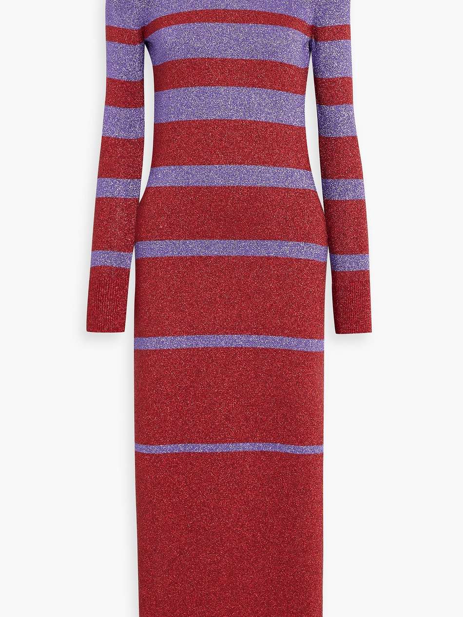 metallic striped knitted turtleneck maxi dress
