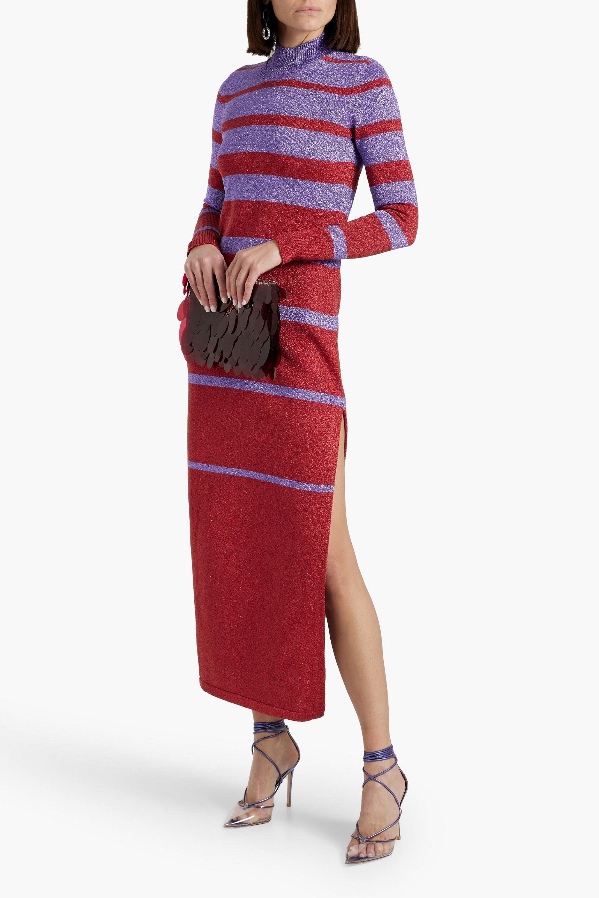 Rabanne Metallic striped knitted turtleneck maxi dress
