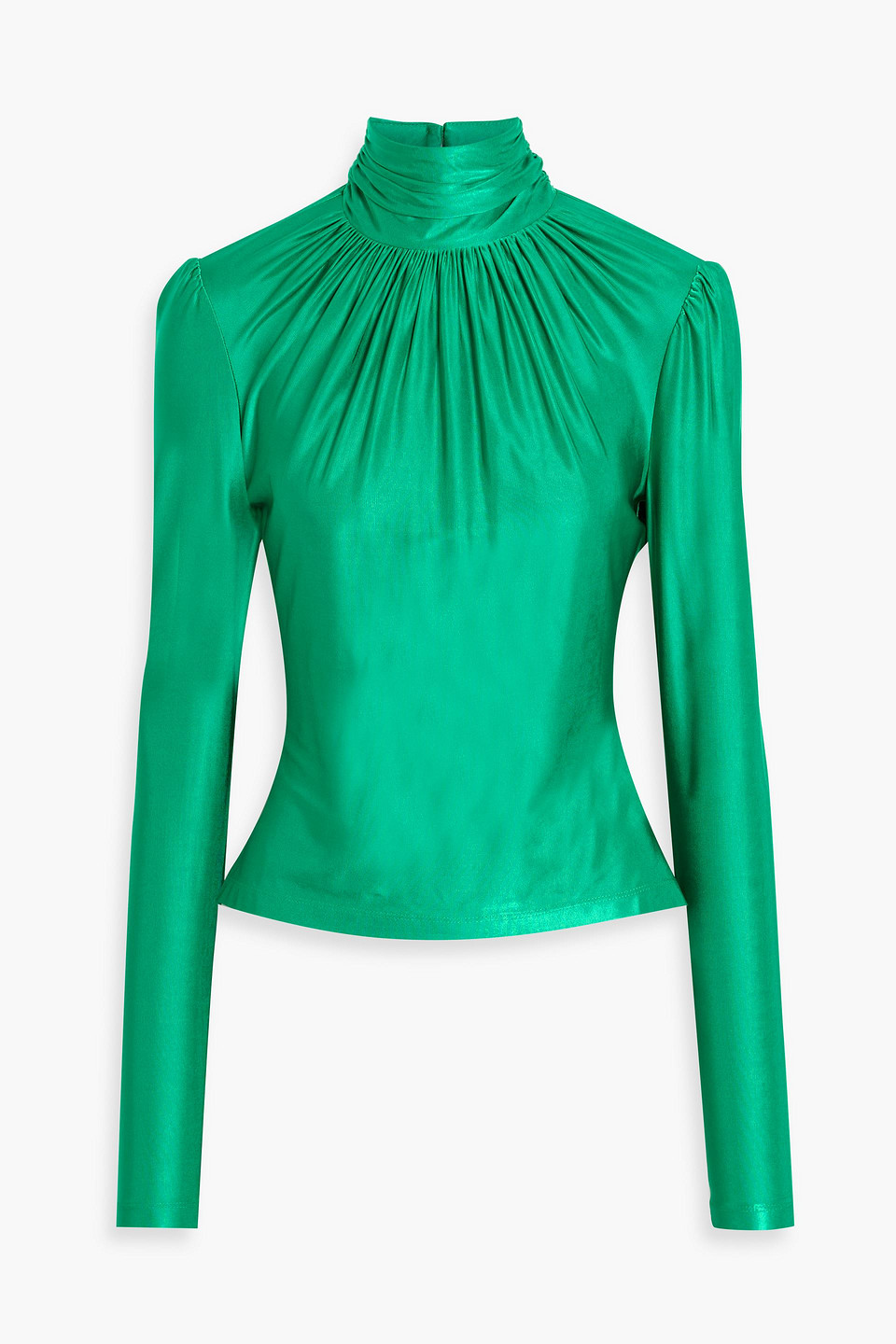 Rabanne Ruched Stretch-satin Turtleneck Top In Green