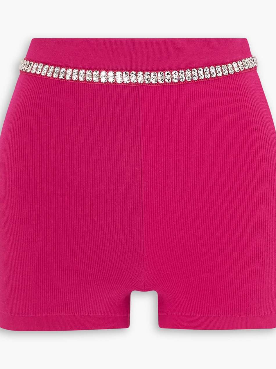 crystal-embellished ribbed-jersey shorts