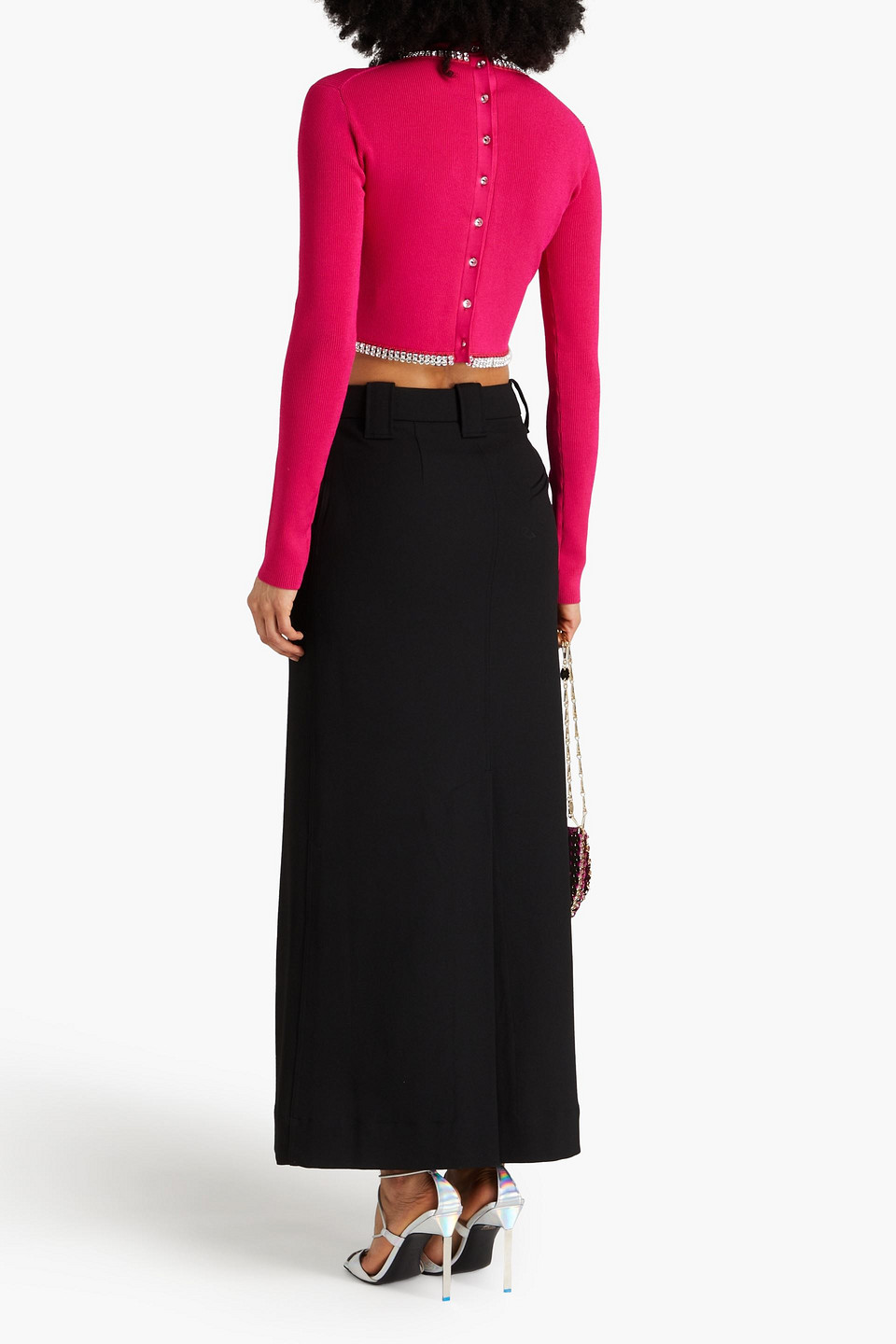 Rabanne Embellished Knit Cropped Top In Fuchsia