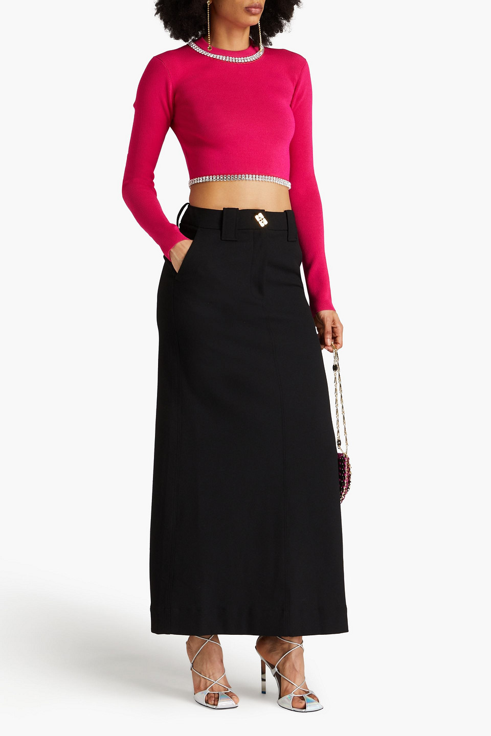 Rabanne Embellished Knit Cropped Top In Fuchsia