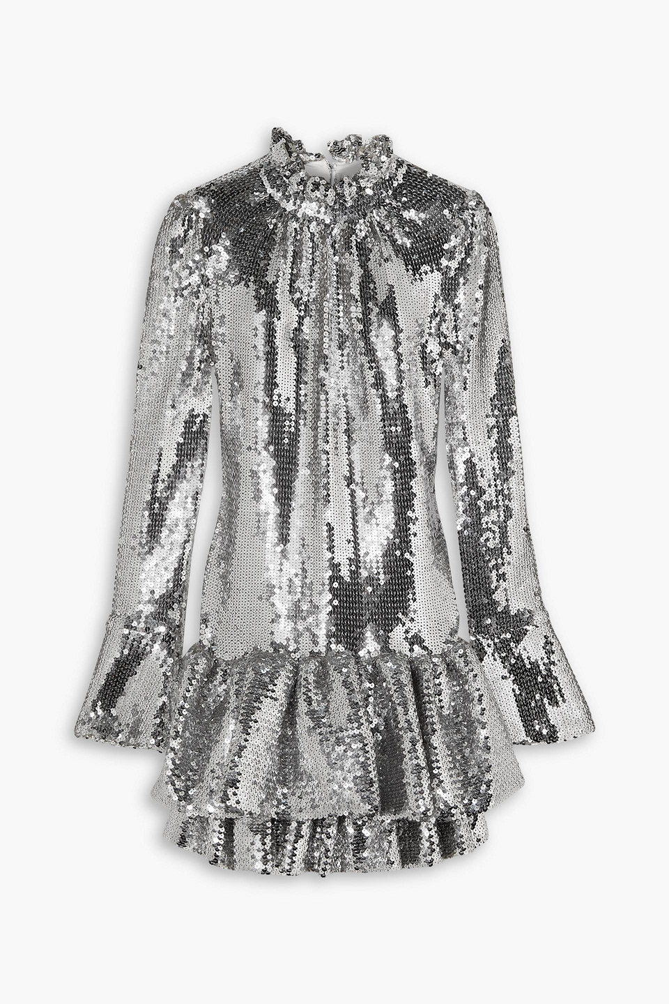 rabanne - ruffled sequined stretch-tulle mini dress - metallic - fr 36