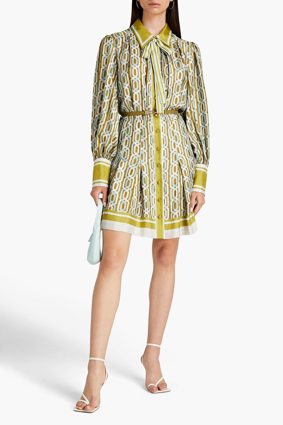 Zimmermann Rhythm Printed Silk-twill Mini Shirt Dress In Green