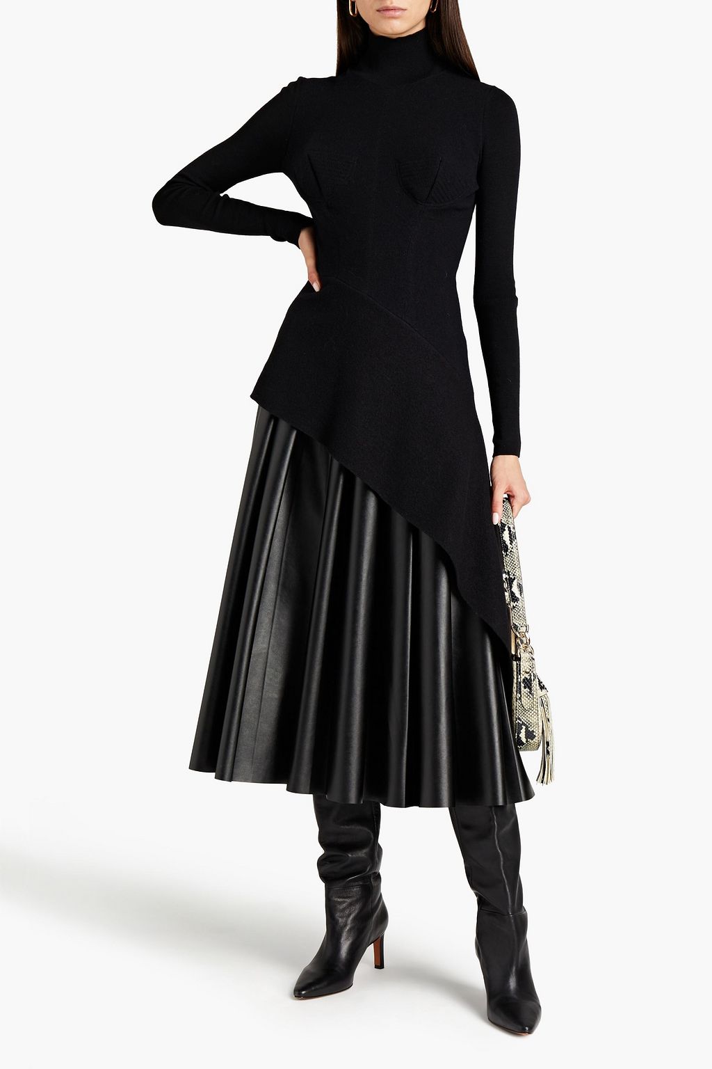 GENTRYPORTOFINO Asymmetric ribbed bouclé wool turtleneck sweater