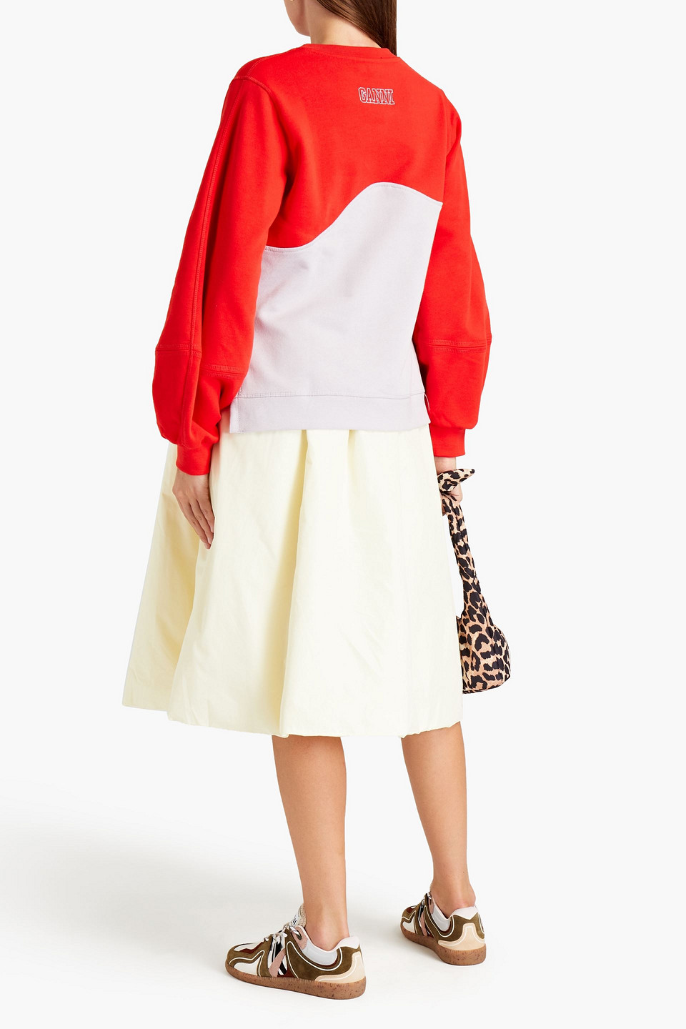 GANNI EMBROIDERED TWO-TONE ORGANIC COTTON-FLEECE SWEATSHIRT