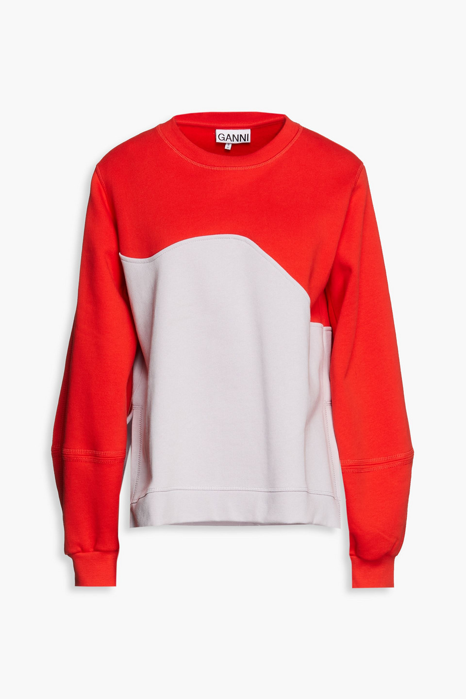 GANNI EMBROIDERED TWO-TONE ORGANIC COTTON-FLEECE SWEATSHIRT
