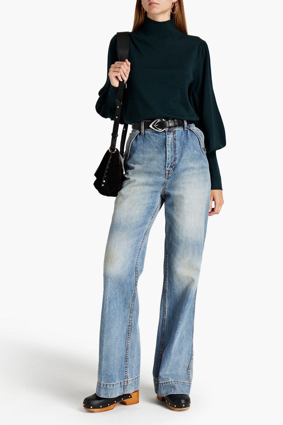Zimmermann Faded High-rise Flared Jeans In Mid Denim
