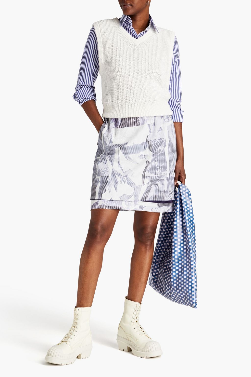 KENZO Layered printed seersucker mini skirt