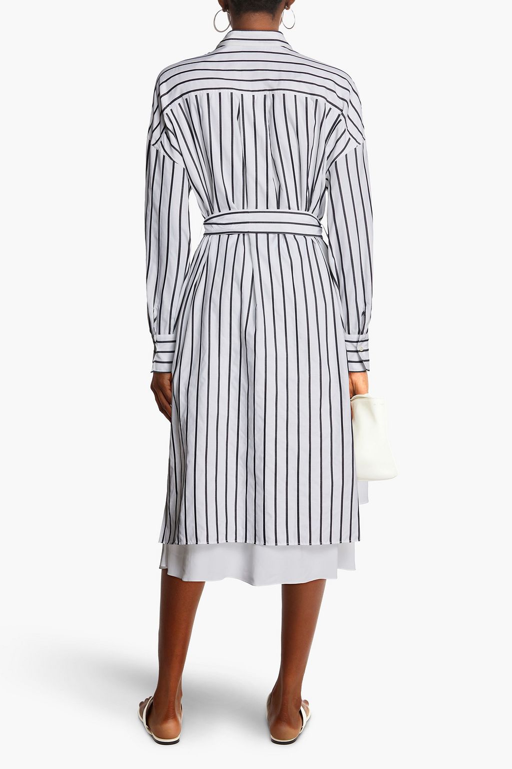 BRUNELLO CUCINELLI Gestreiftes Hemdkleid aus Crêpe de Chine in Midilänge mit Verzierung
