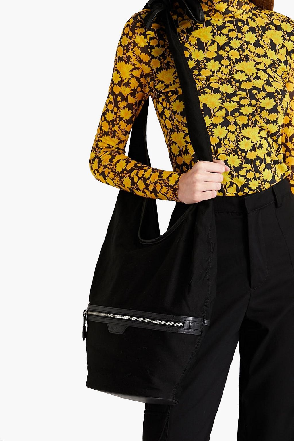 KENZO Leather-trimmed cotton-canvas bucket bag