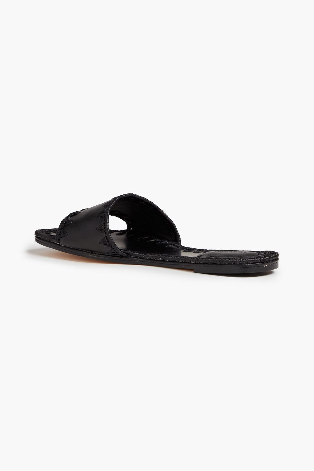 MARA & MINE Artisanal raffia-trimmed leather slides