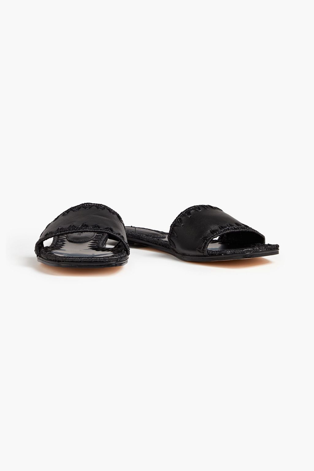 MARA & MINE Artisanal raffia-trimmed leather slides