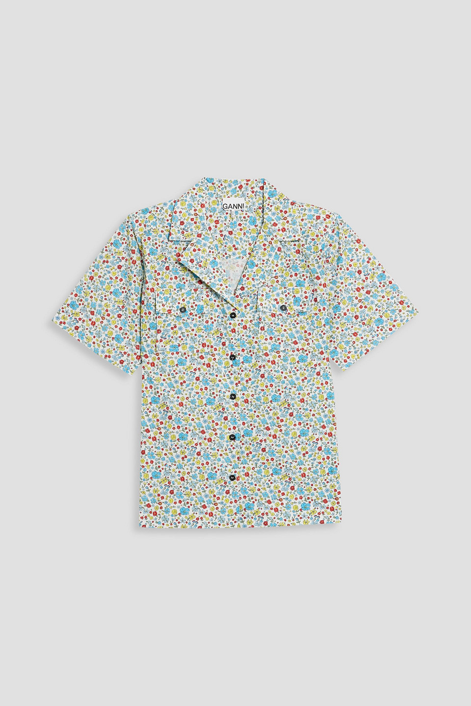 ganni - floral-print cotton-poplin shirt - multicolor - eu 38