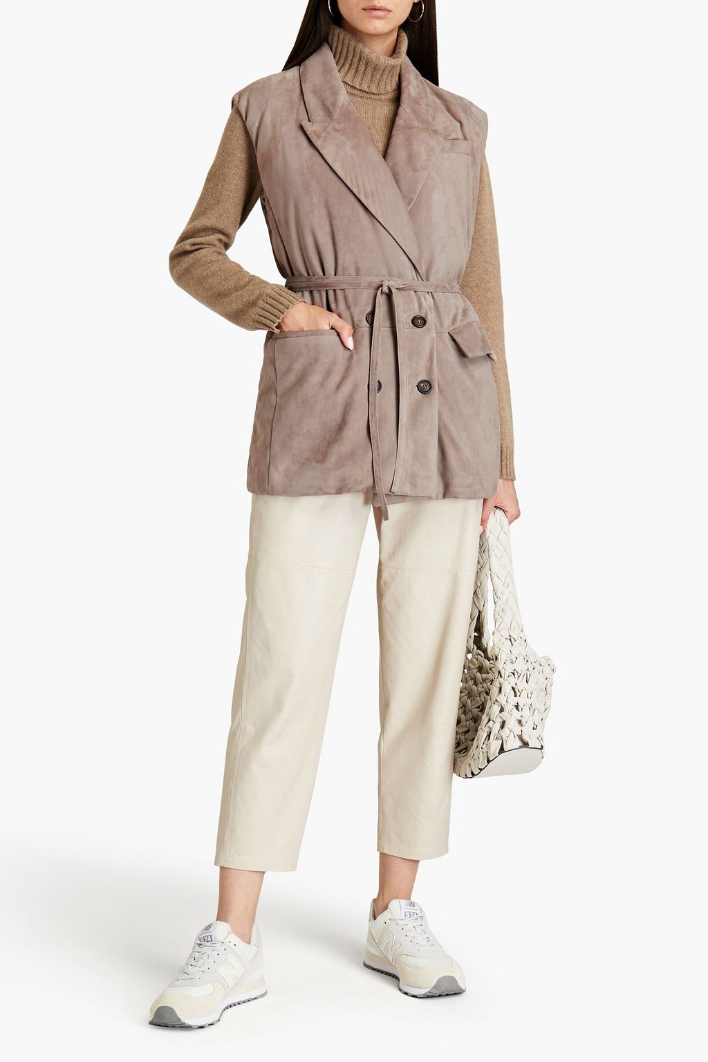 BRUNELLO CUCINELLI Double-breasted padded suede down vest