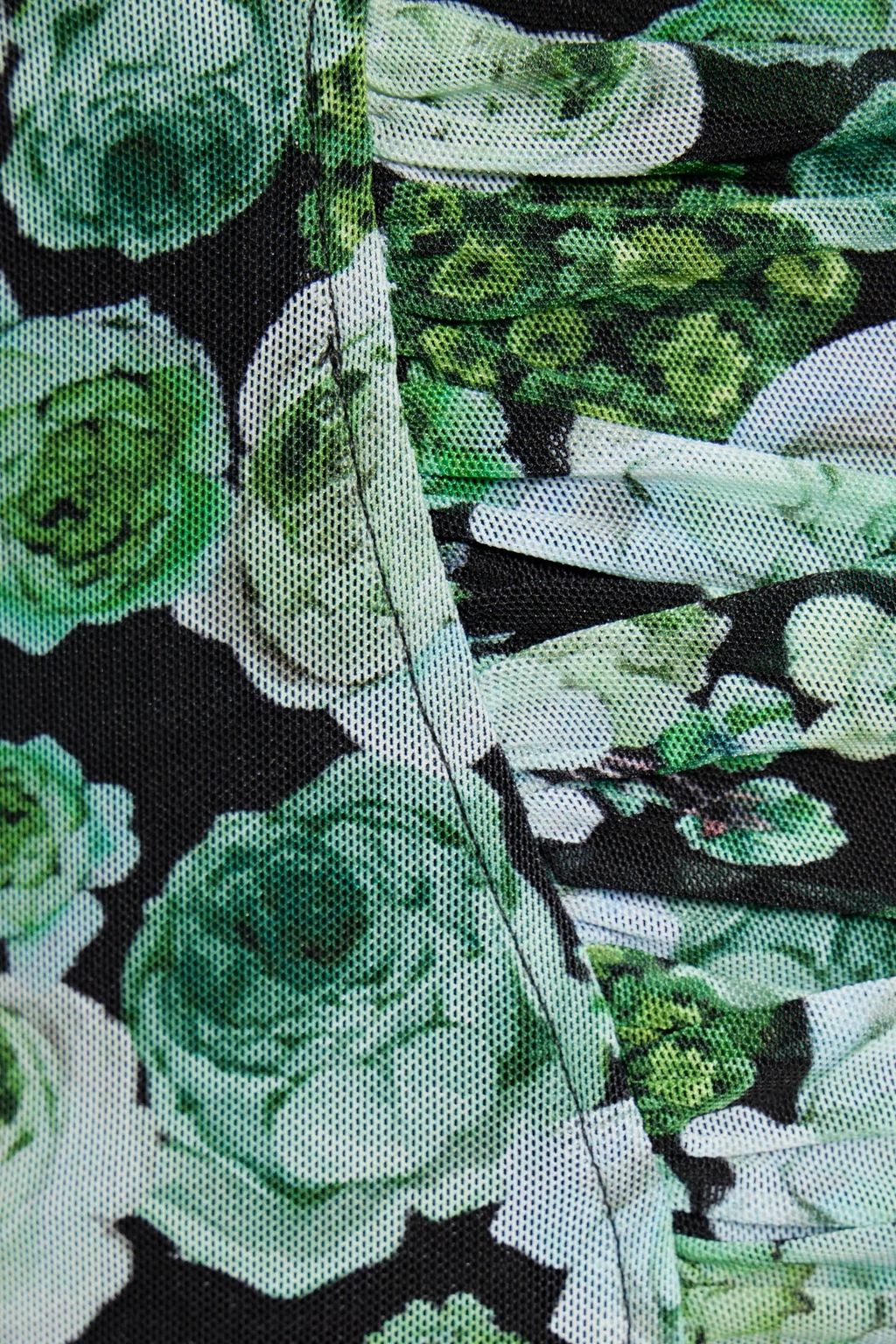 GANNI Ruched floral-print mesh mini dress