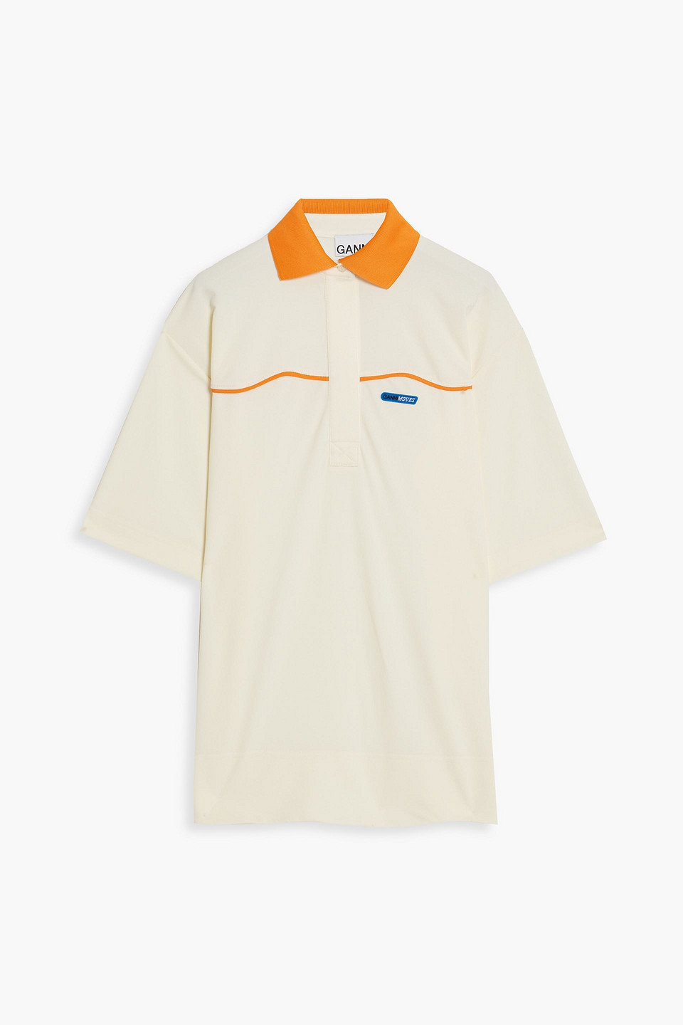 ganni - striped jersey polo shirt - white - s/m