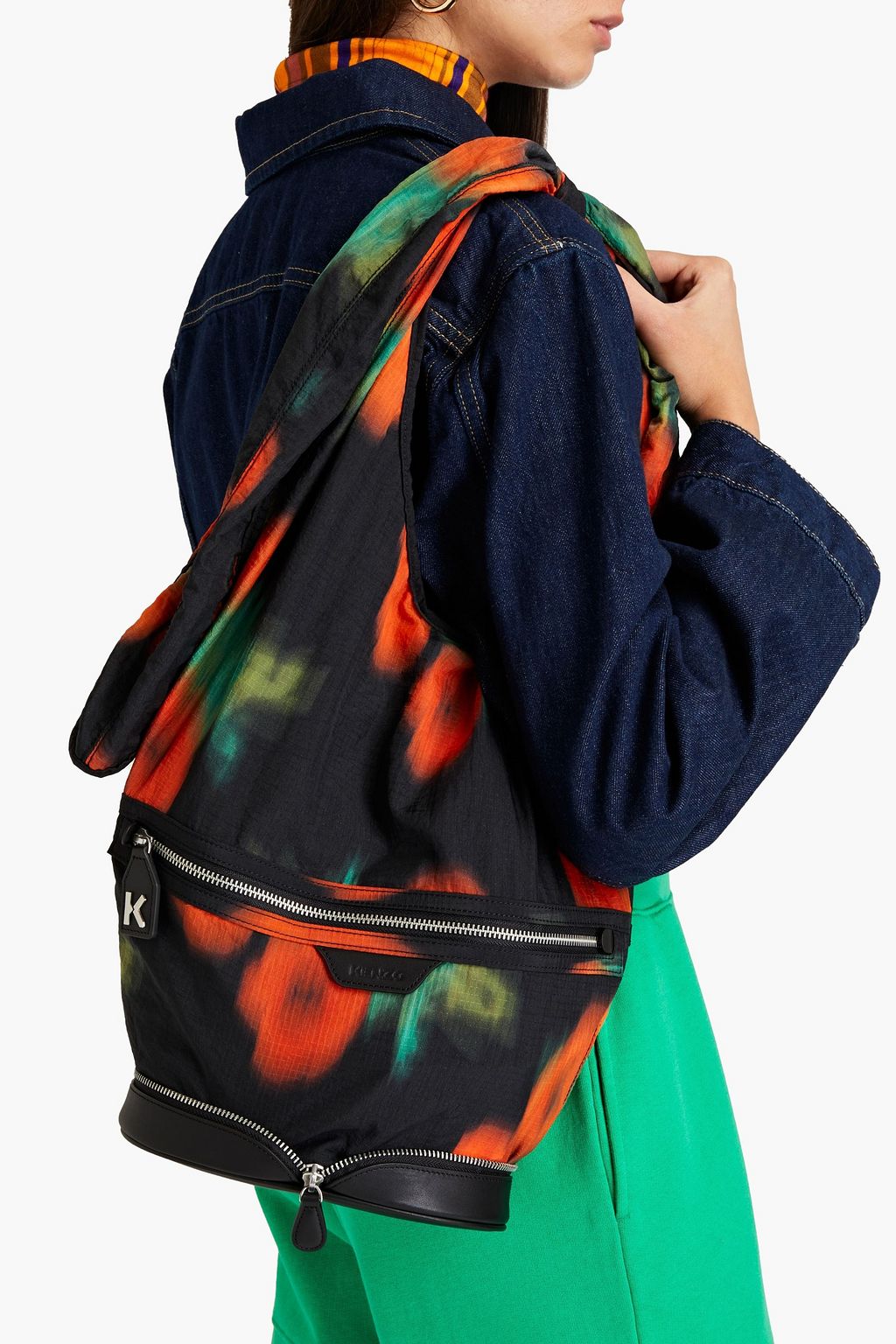 KENZO Leather-trimmed printed ripstop shoulder bag