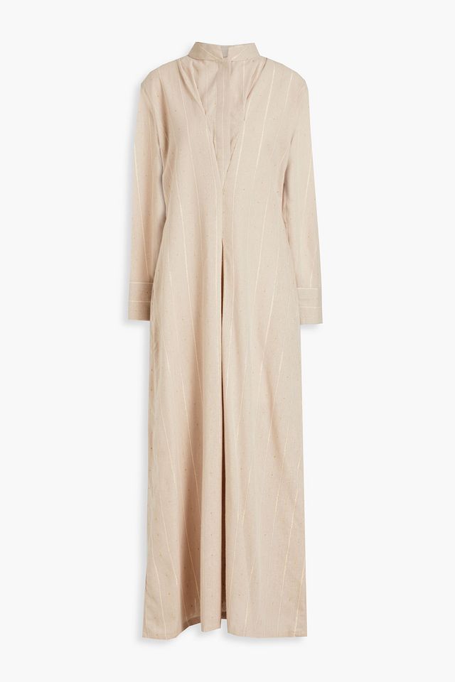 Metallic pinstriped cotton-blend kaftan
