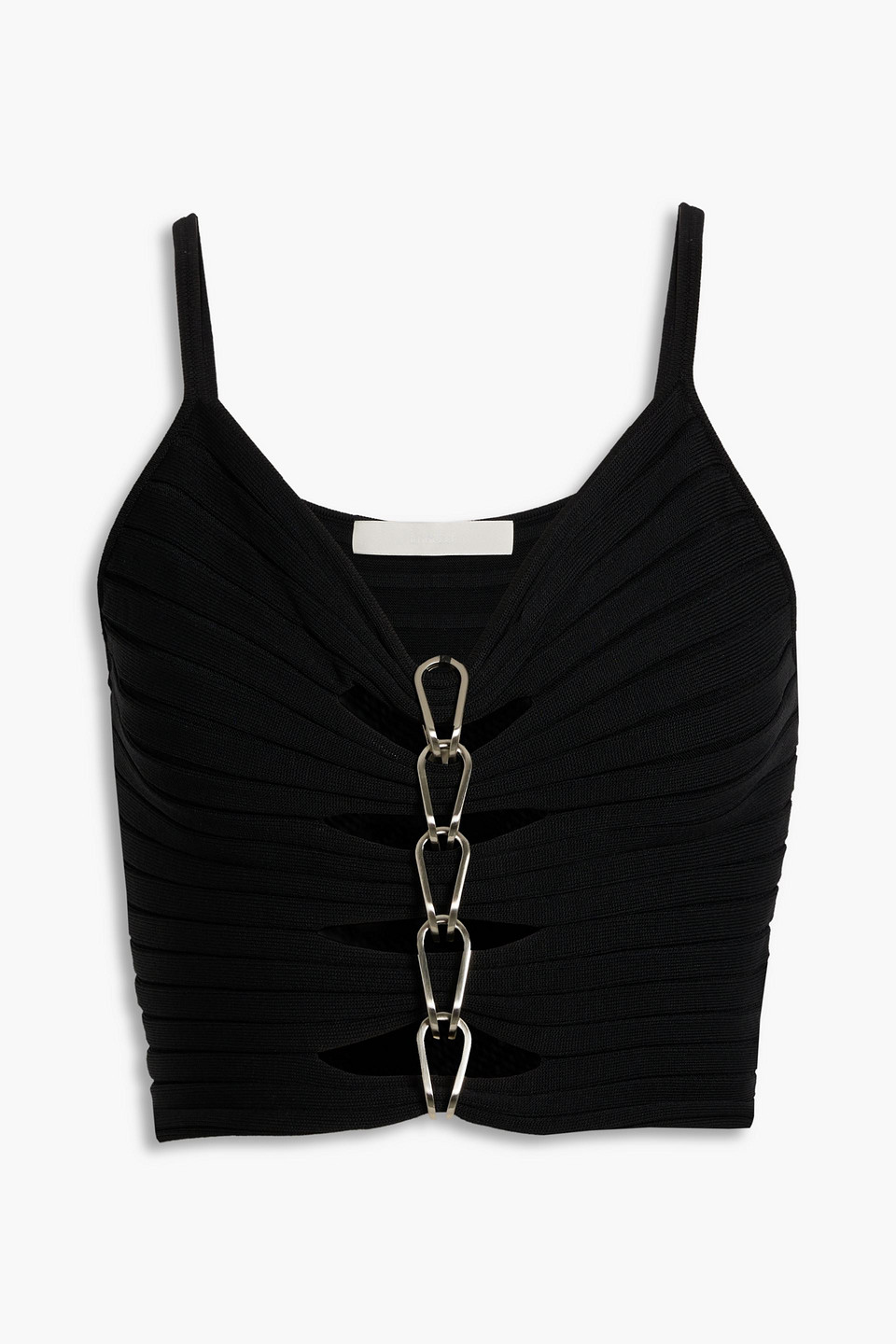 dion lee - cropped chain-embellished ribbed-knit camisole - black - s