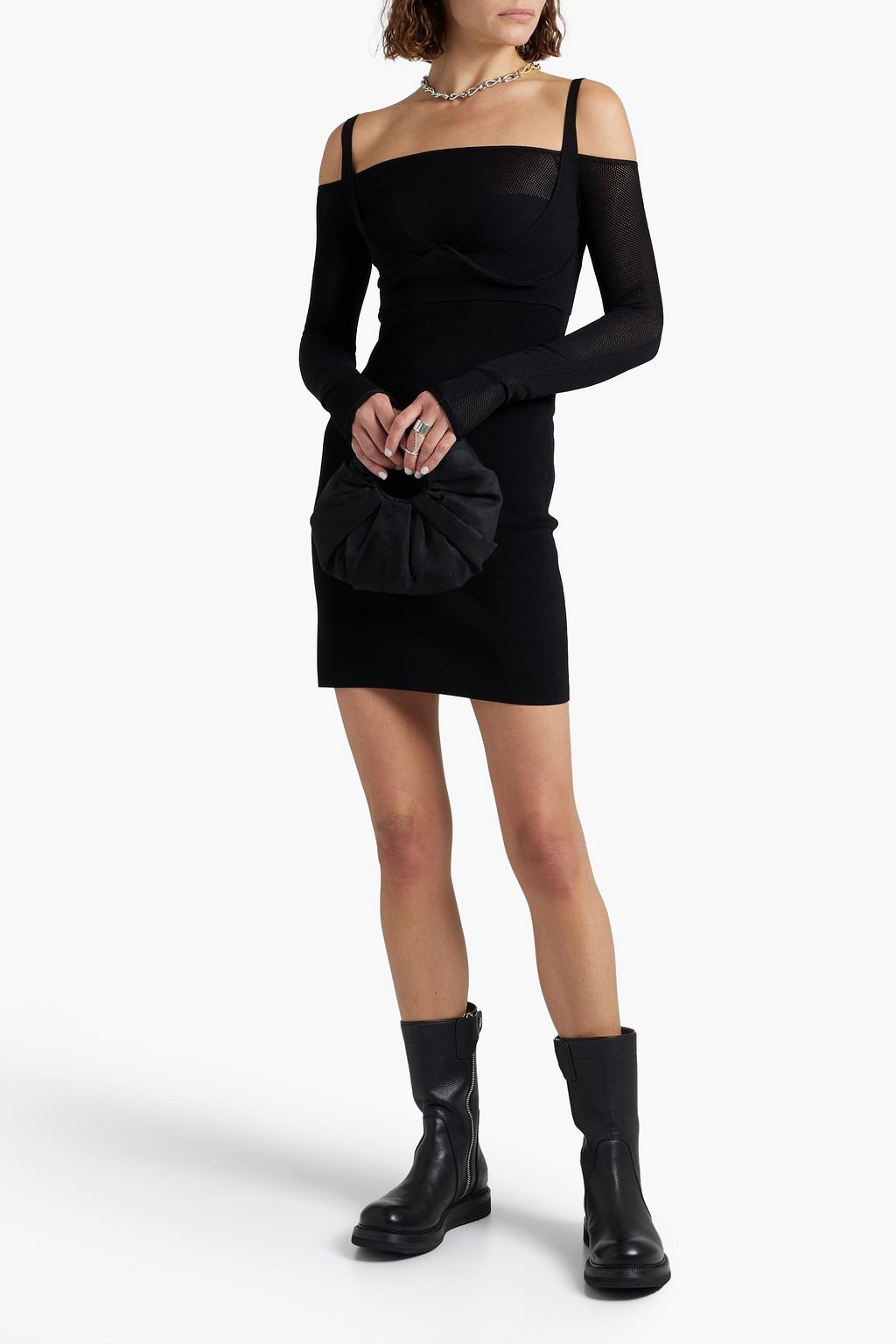 DION LEE Offtheshoulder meshpaneled ribbedknit mini dress Sale up