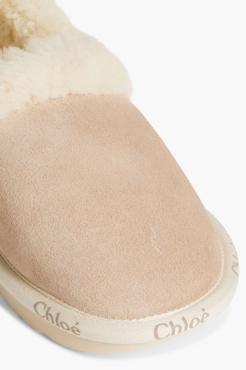 CHLOÉ Woody logo-print shearling slippers