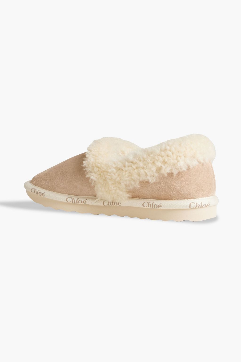 CHLOÉ Woody logo-print shearling slippers