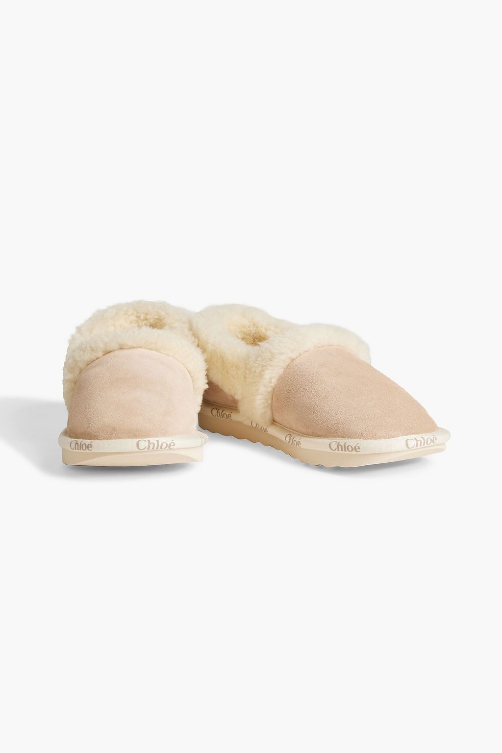 CHLOÉ Woody logo-print shearling slippers