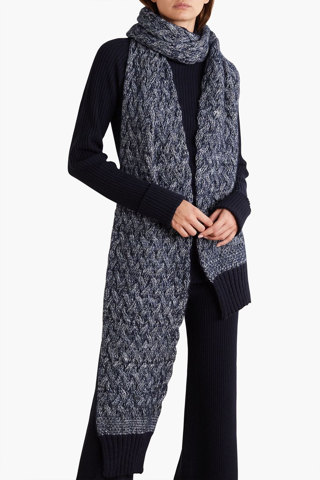 CHLOÉ Mélange cable-knit wool-blend scarf