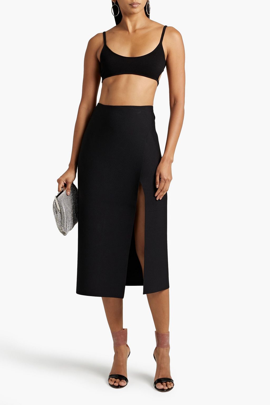 DION LEE توب على شكل حمالة صدر من النسيج المحبوك المرن مزين بفتحات