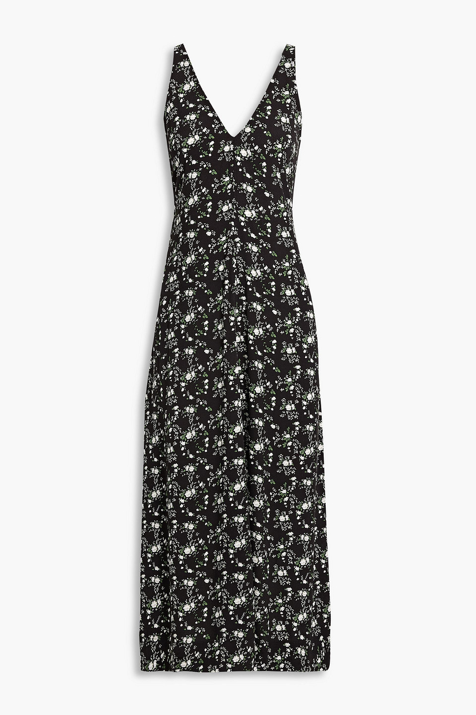 ganni - floral-print gauze midi dress - black - eu 44