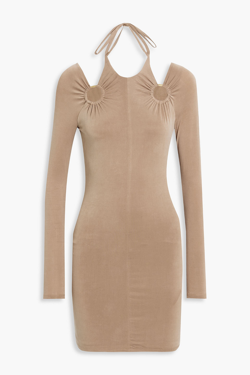 Cutout ruched cupro-blend halterneck mini dress