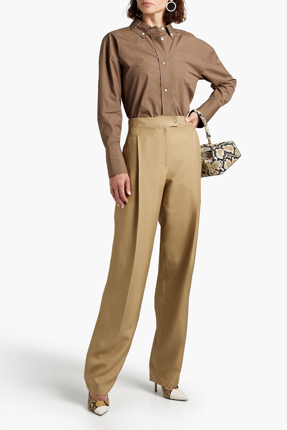 Ferragamo Pleated Silk Straight-leg Pants In Beige