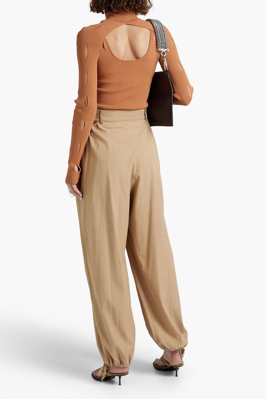 DION LEE 컨버터블 컷아웃 리브 니트 레이어드 탑