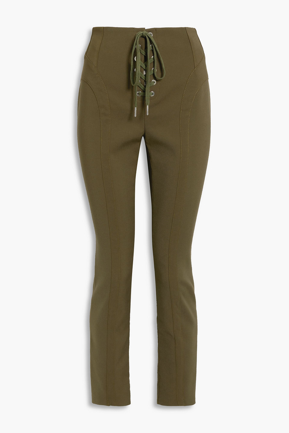 dion lee - lace-up cotton-blend crepe skinny pants - green - uk 8