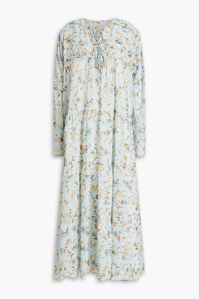 Dahlia lace-up floral-print georgette midi dress