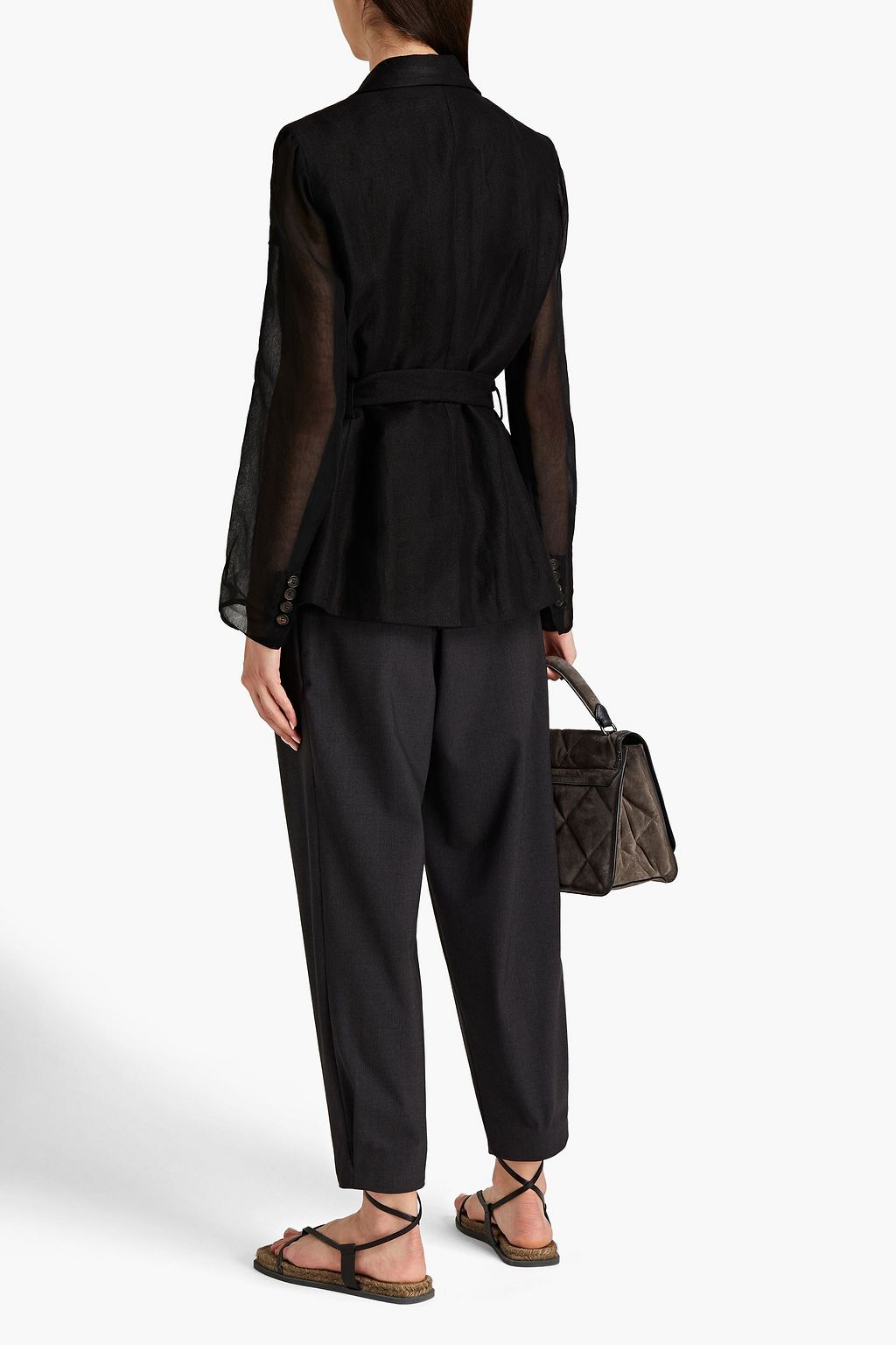 BRUNELLO CUCINELLI Organza-paneled embellished linen-twill blazer