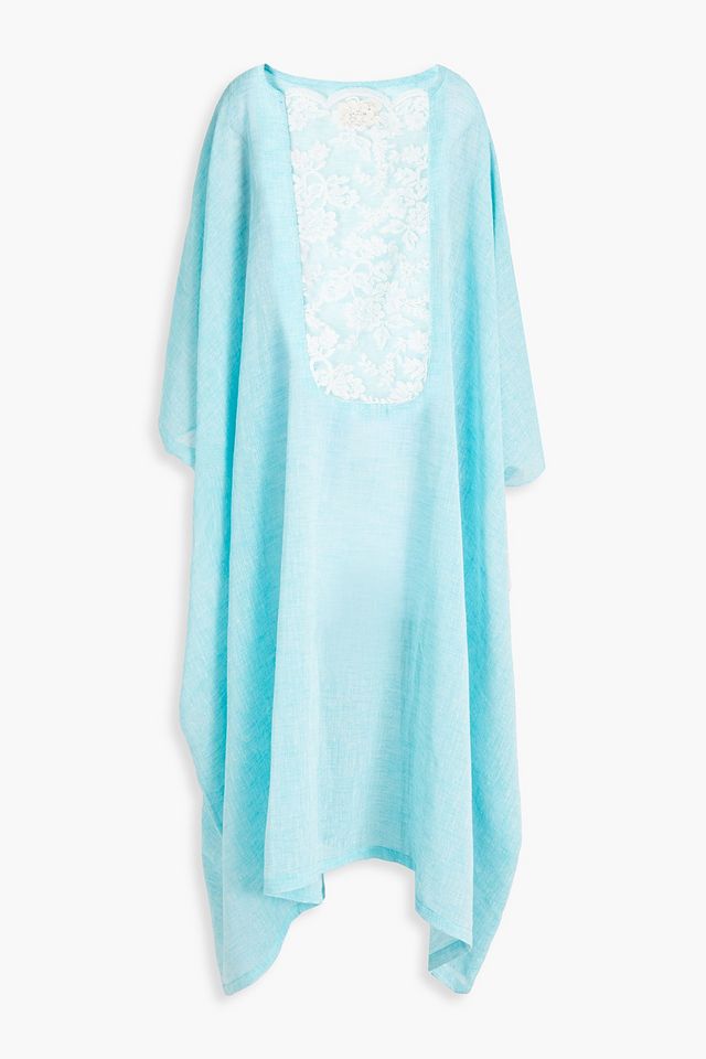 Lace-trimmed slub linen kaftan
