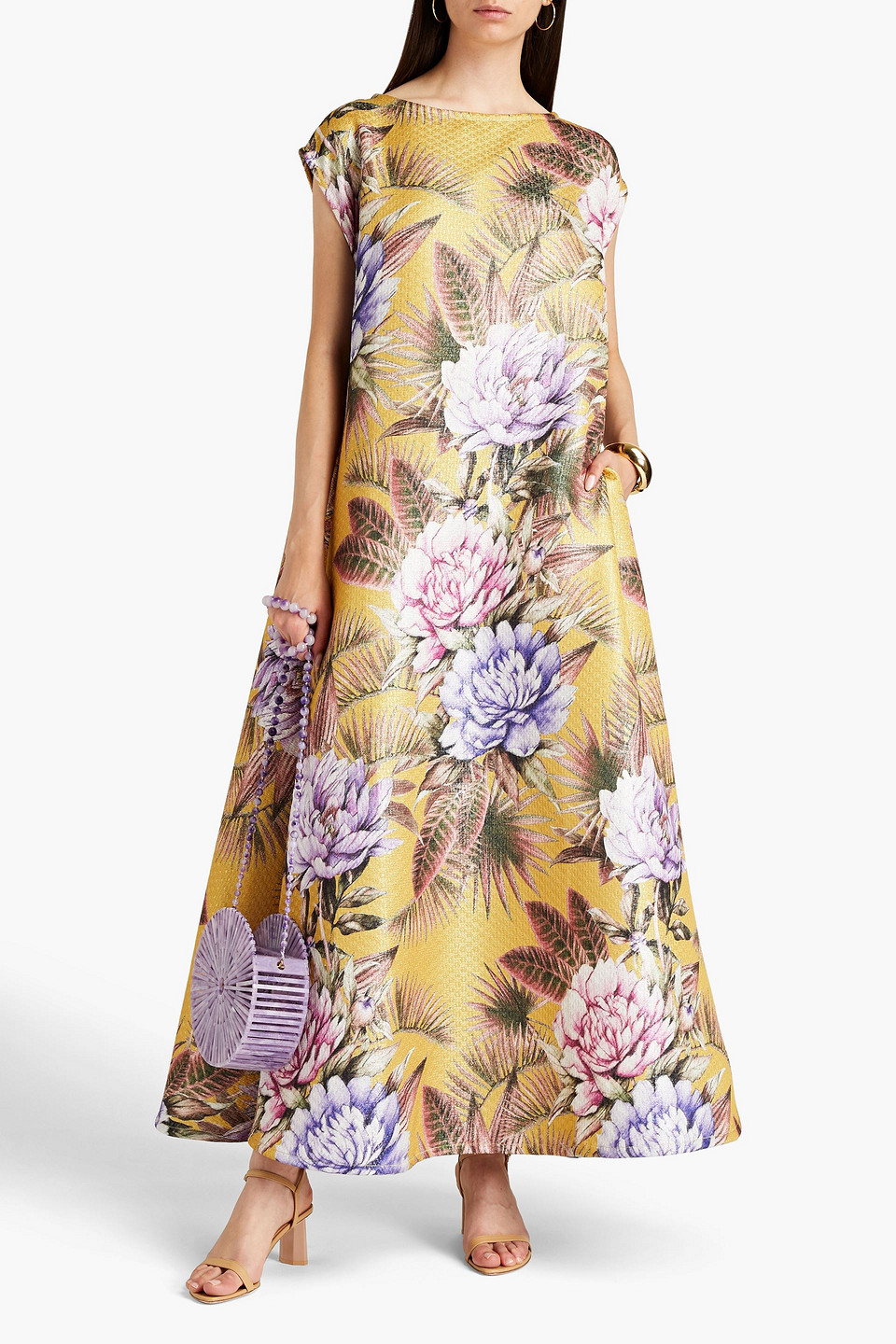 Bambah Metallic Floral-print Brocade Maxi Dress In Multi