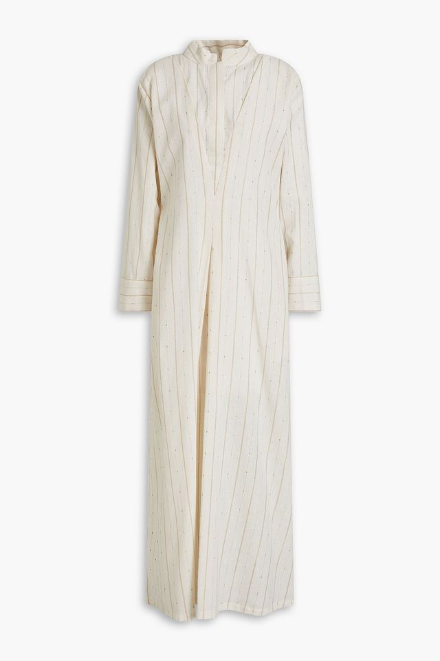 Metallic striped cotton-blend kaftan