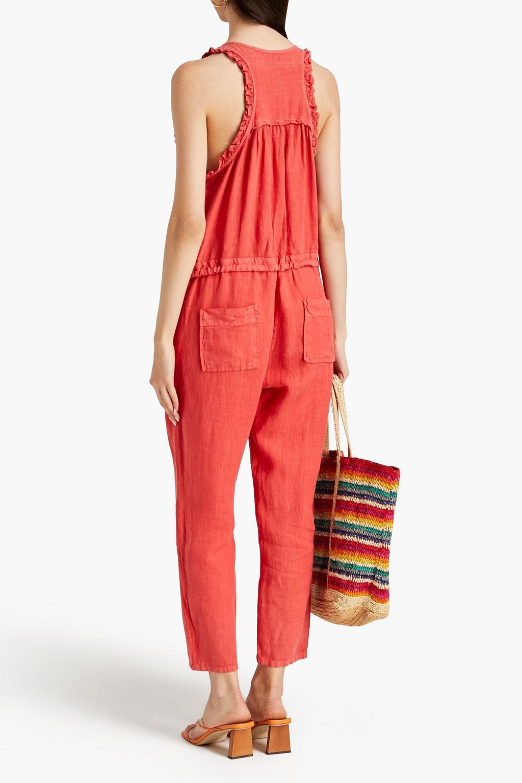 ENZA COSTA Gathered ruffle-trimmed linen jumpsuit