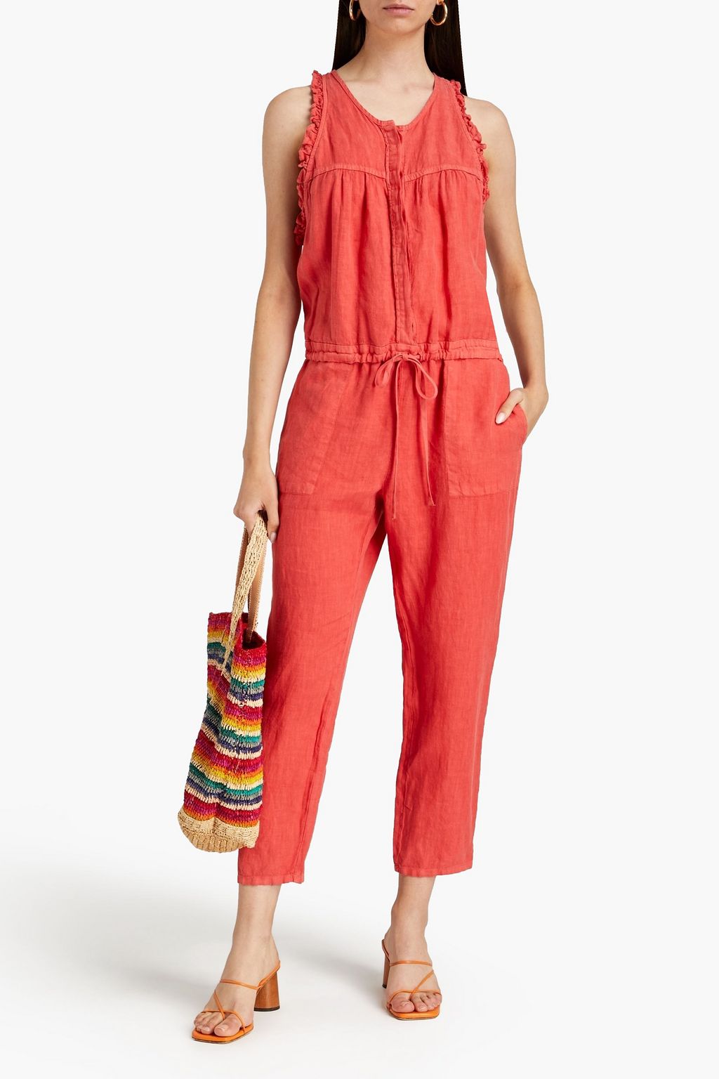 ENZA COSTA Gathered ruffle-trimmed linen jumpsuit