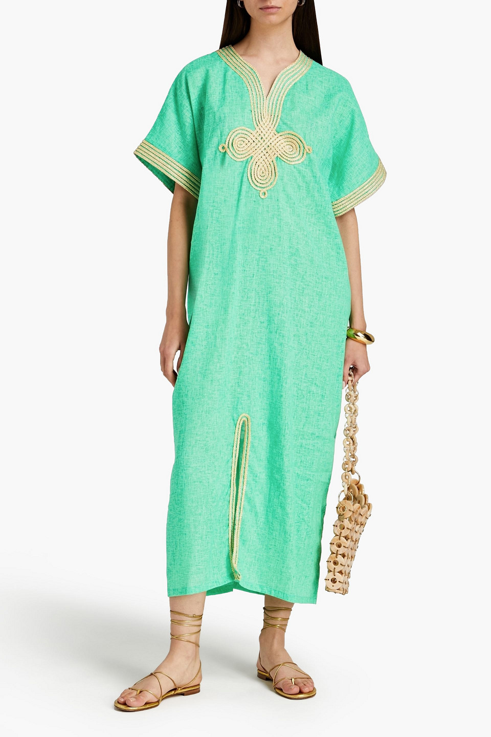 Bambah Embroidered Metallic Linen Kaftan