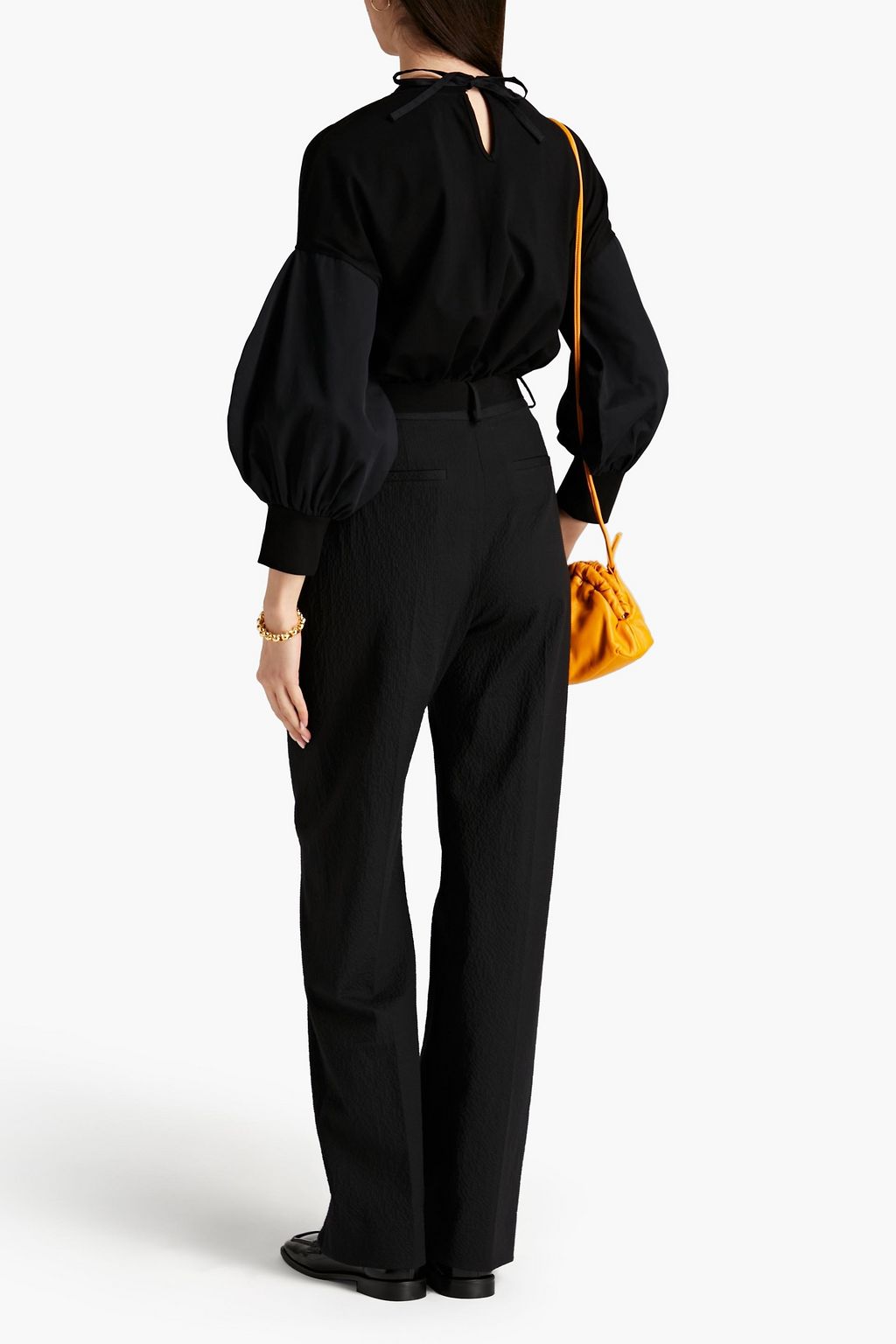 VICTORIA, VICTORIA BECKHAM Belted hammered cotton-blend straight-leg pants